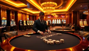 Exciting poker game at 88i casino with luxury decor and vibrant atmosphere.