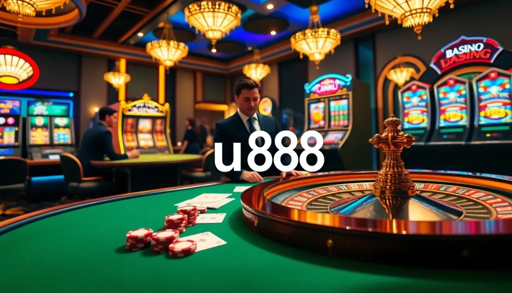 Play exciting games at u888 online casino, featuring vibrant slot machines and engaging poker tables.