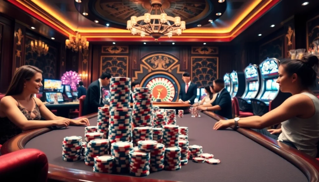 Exciting poker game action at the lavish SIU88 casino, showcasing intense gameplay and vibrant atmosphere.
