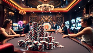 Exciting poker game action at the lavish SIU88 casino, showcasing intense gameplay and vibrant atmosphere.