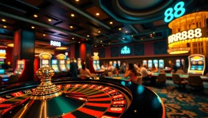 Experience the exciting world of RR88 with vibrant casino visuals and engaging gambling activities.