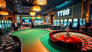 Engaged players strategizing at a poker table showcasing TT88 vibrant casino excitement.