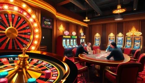 Experience the excitement of gambling at GO88 with poker chips, cards, and a roulette wheel.