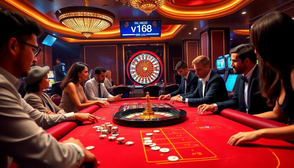 Engaging gamblers at a baccarat table while tracking vn168 flight status in a luxury casino.