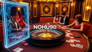 Engaging players at NOHU90 enjoying a luxurious casino experience with cards and roulette.