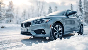 Showcase of PPF winter road salt protection on a vehicle in a snowy landscape.