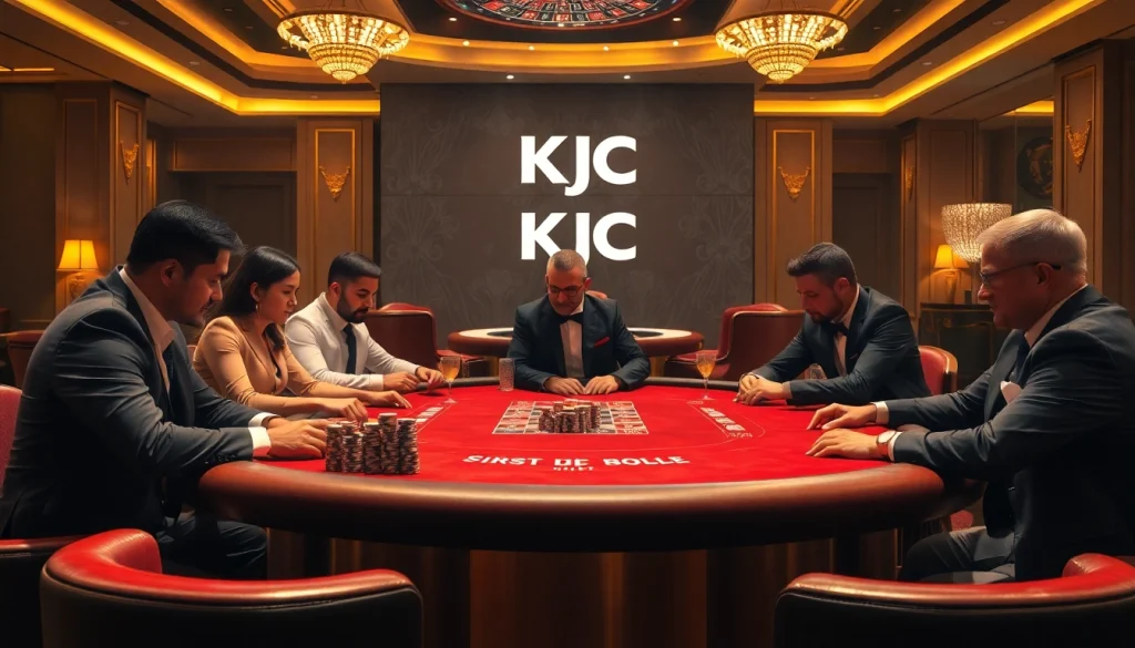 Players enjoying an exciting poker game at KJC Casino, full of glamour and strategic thrill.