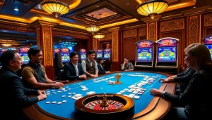 Para pemain menikmati mesin slot Mahjong Ways 2 di kasino mewah