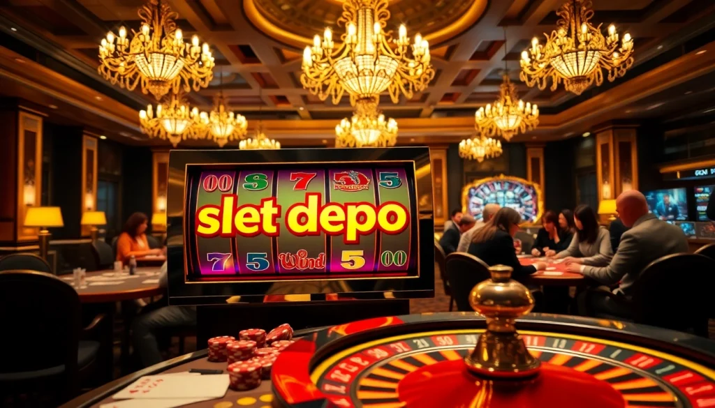 Experience the excitement of slot depo 5rb at a vibrant casino with engaging slot machines and players.