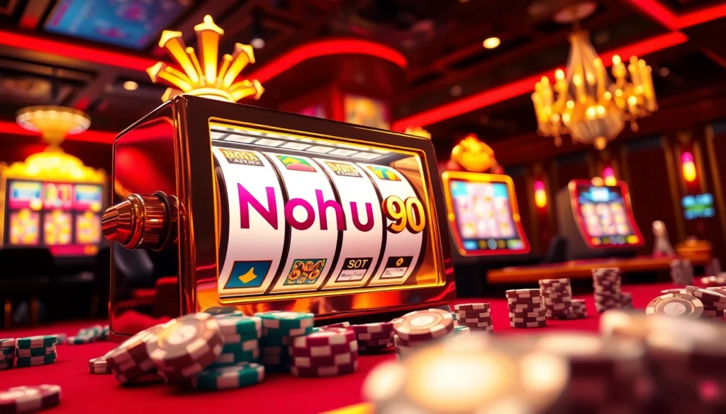 Nohu 90 slot machine attracting players with vibrant colors and thrilling casino atmosphere.