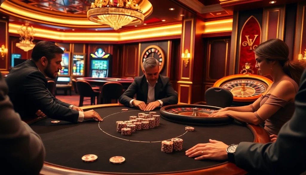 High-stakes poker action at uu88's luxurious casino table with vibrant chips and ambiance.