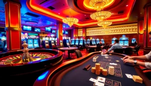 Experience thrilling gaming at Vua99 caisno with vibrant roulette and poker tables.