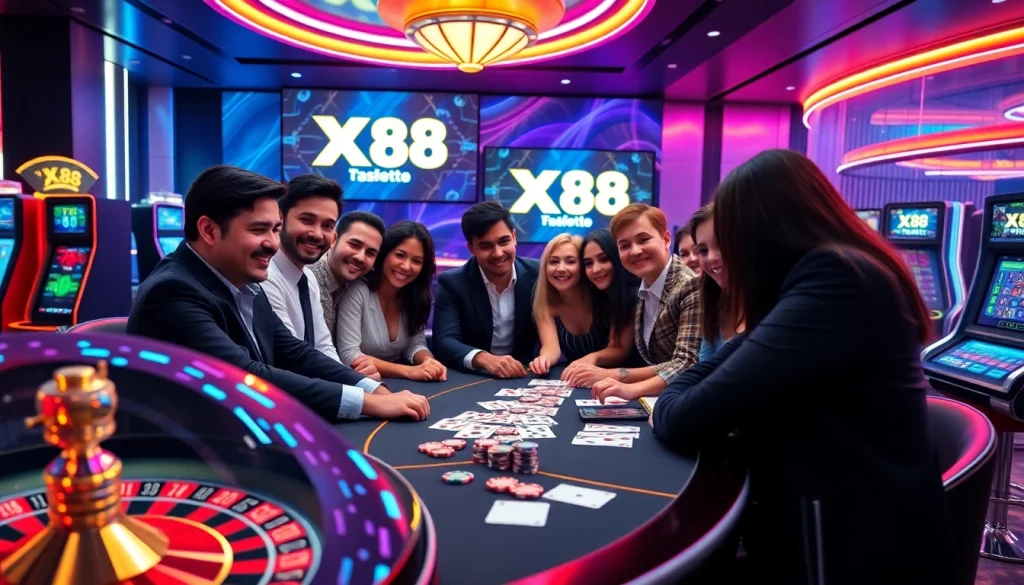 Engage in thrilling gameplay at XX 88 online casino with vibrant roulette wheels and poker chips.