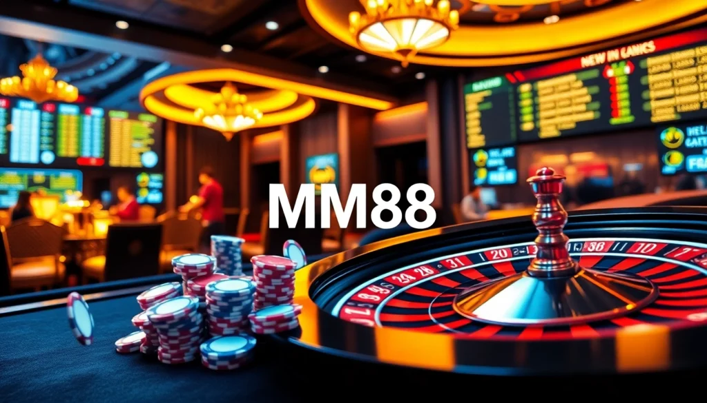 Experience thrilling online gaming at MM88 with a sophisticated casino setup and dynamic visuals.