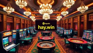 Players enjoying exciting games at hay.win casino with vibrant slot machines and roulette.