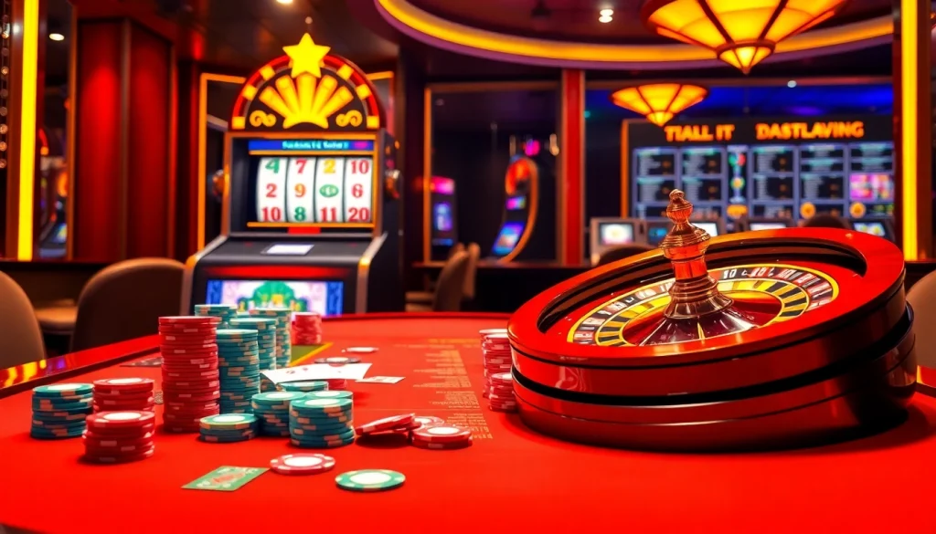 Experience thrilling gaming at hay.win with vibrant casino tables and modern slot machines.