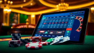 SBOBET online betting interface with poker chips and casino ambiance for an exciting gambling experience.