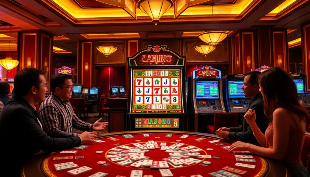 Experience engaging gameplay with Mahjong slot demo at a vibrant casino, featuring players enjoying their gaming adventure.