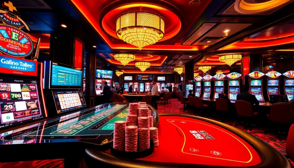 Exciting gambling scene showcasing link alternatif sbobet with luxury casino tables and engaged players.