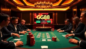 Experience the thrill of gg88 gaming at a vibrant casino table filled with poker action.