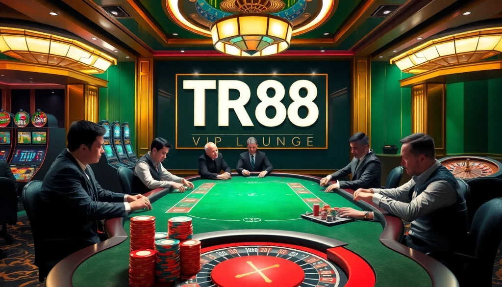 Gambling guests enjoy a high-stakes poker game at the TR88 VIP Lounge.