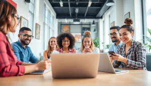 Discover OnlyFans Nearby Creators in a vibrant co-working space with diverse creators engaging on digital devices.