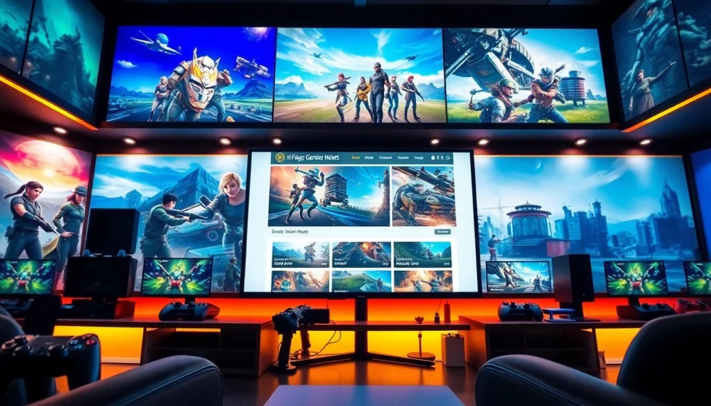 Engaging display of latest gaming news in a vibrant gaming hub environment.