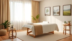 Serene home massage spa setup highlighting 출장마사지 services with warm, inviting decor.