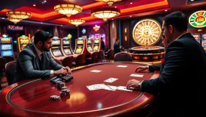 Experience high-stakes action at KJC Global's exciting poker table with vibrant chips and strategic gameplay.