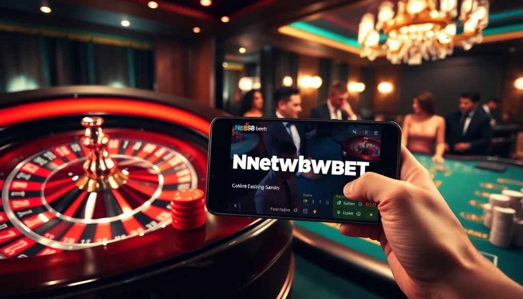 Experience the thrill of betting with New88bet.us in a luxurious casino setting featuring roulette and poker.