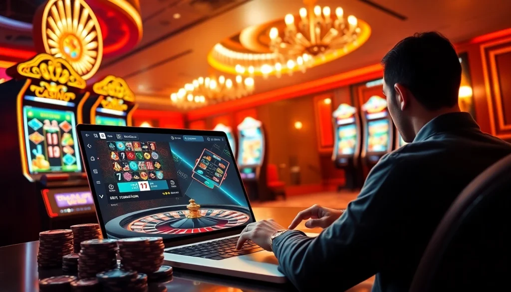 Exciting gambling scene with a player engaging with nova88's online casino interface.