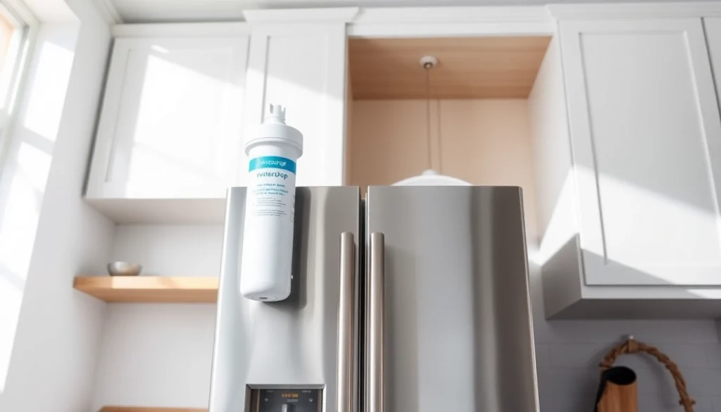 Waterdrop WF1CB Replacement for Frigidaire® PureSource WFCB showcased in a modern kitchen ensuring clean drinking water.
