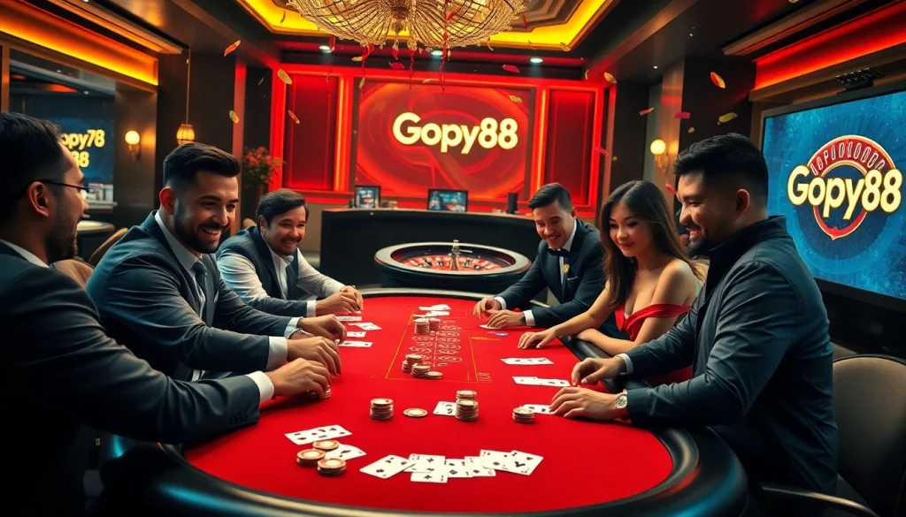 Experience the excitement at a Gopay88 poker table in a luxurious casino setting.