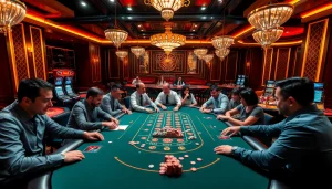 Engage with nohu-themed high-stakes gambling action at a vibrant casino table.