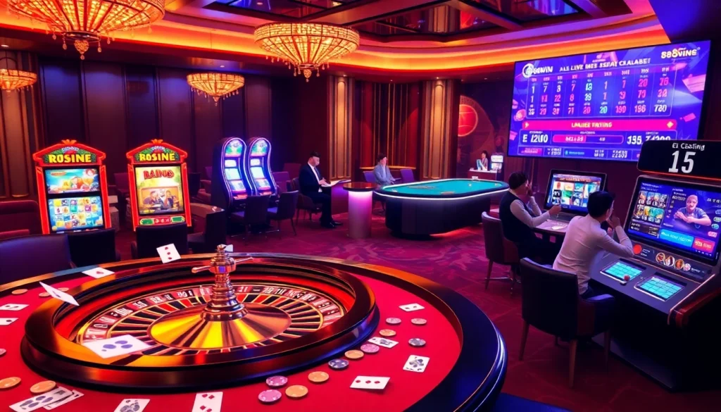 Experience immersive gaming with the 98win app, featuring cards, dice, and interactive casino elements.