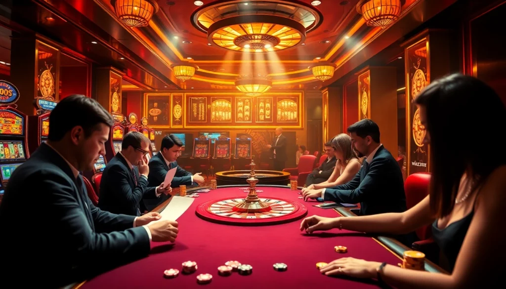 Experience the excitement of the k9k9 game with vibrant casino elements like poker tables and roulette wheels.