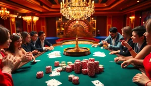 Experience the thrill of excitement with a vibrant casino scene featuring poker and roulette at https://www.6rwin5.com/.
