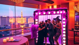 Exciting Las Vegas Photo Booth Rental experience with guests enjoying vibrant props and memorable photography.