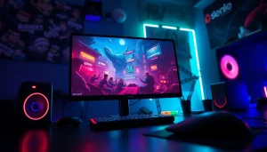 Gaming setup featuring JAMETKUPROY88 with vibrant LED lights and immersive visuals