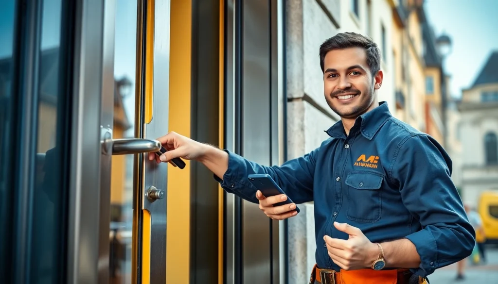 Professioneller Schlüsseldienst Mannheim öffnet eine Tür mit Spezialwerkzeugen.