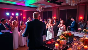 Engaged guests dancing with a wedding DJ in Sydney, showcasing a vibrant wedding atmosphere.