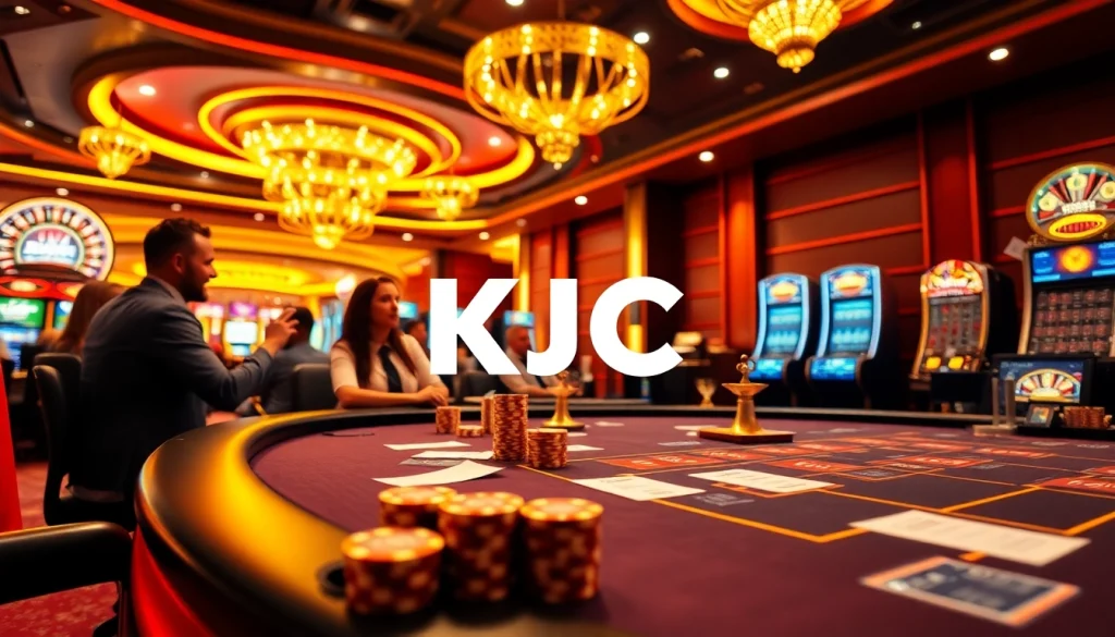 KJC branded casino scene with live dealer excitement and betting action