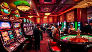 Gamblers enjoying exciting games at GO99PA, featuring vibrant casino tables and thrilling slot machines.
