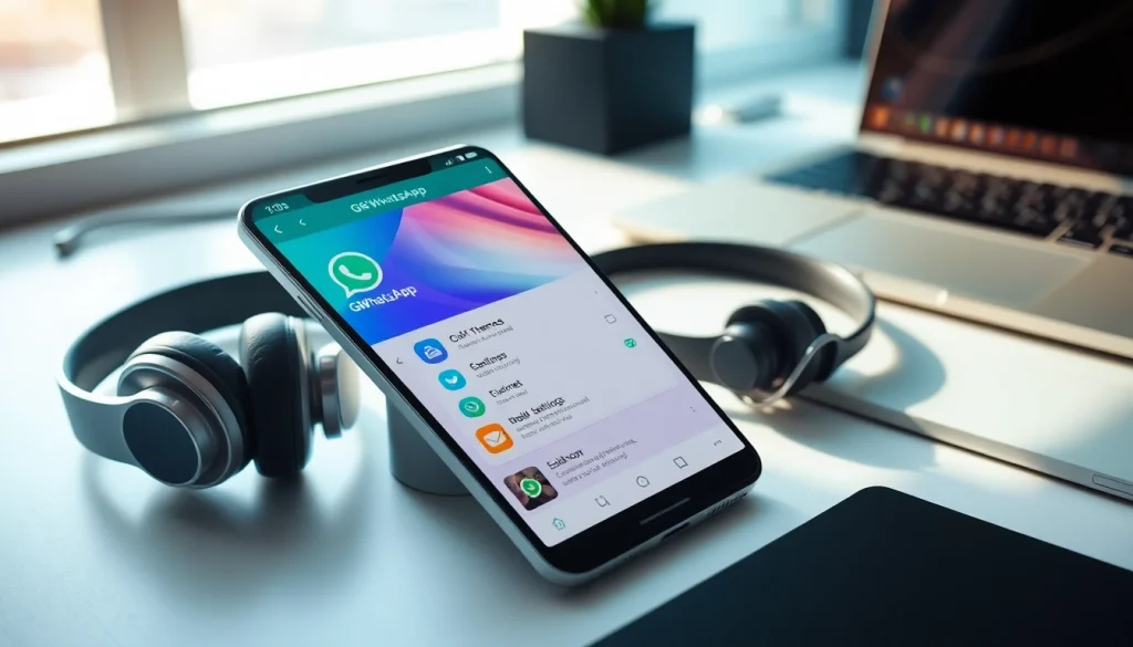 Explore the innovative GBWhatsApp features on a vibrant smartphone interface showcasing customization and privacy options.