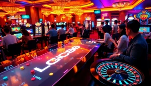 Experience the thrill of gaming at LC88 with vibrant roulette wheels and dynamic poker chips.