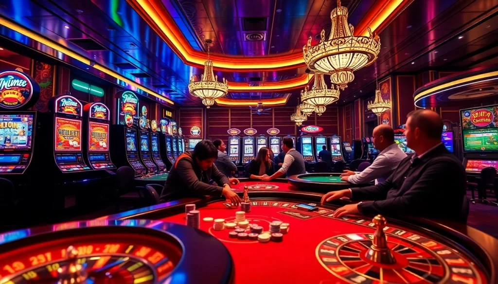 https://rr88co.net/ captures the thrilling atmosphere of casino gaming with vibrant tables and focused players.