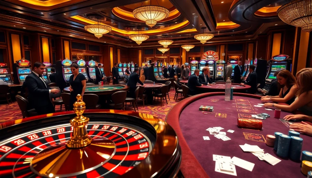 Engaging gamblers at a lively 789P casino showcasing vibrant roulette and poker scenes.