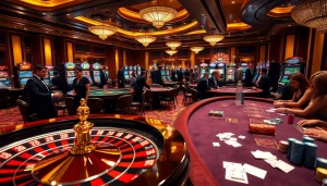 Engaging gamblers at a lively 789P casino showcasing vibrant roulette and poker scenes.