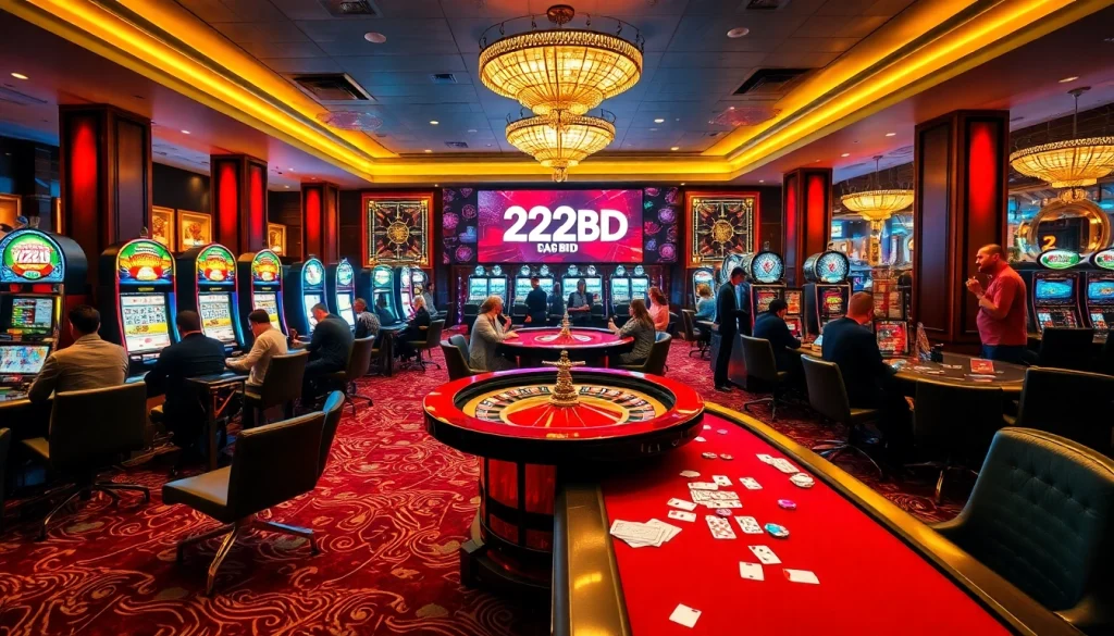Experience thrilling gameplay with 222BD at vibrant casino tables and slot machines.