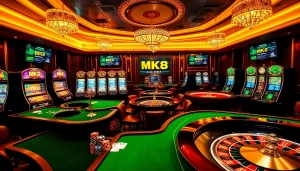 Experience the excitement of MK8 with vibrant casino tables and spinning roulette wheels.